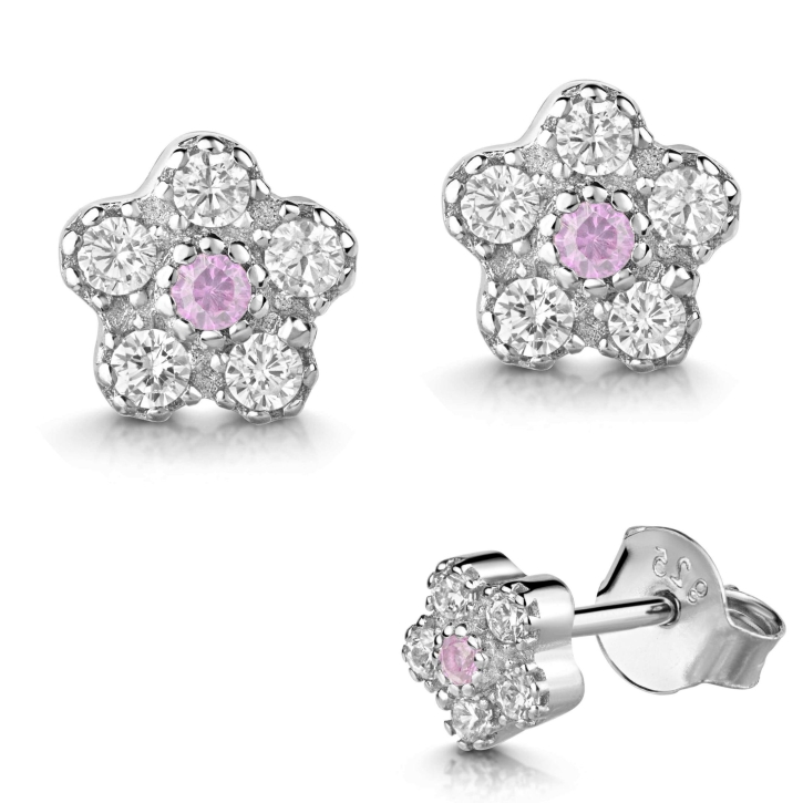 Ohrringe Ohrstecker 925 Sterling Silber Blume mit Zirkonia in rosa