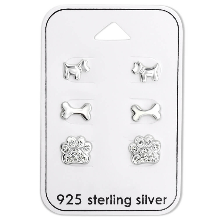 Ohrringe Ohrstecker Set 925 Sterling Silber Hundeliebhaber