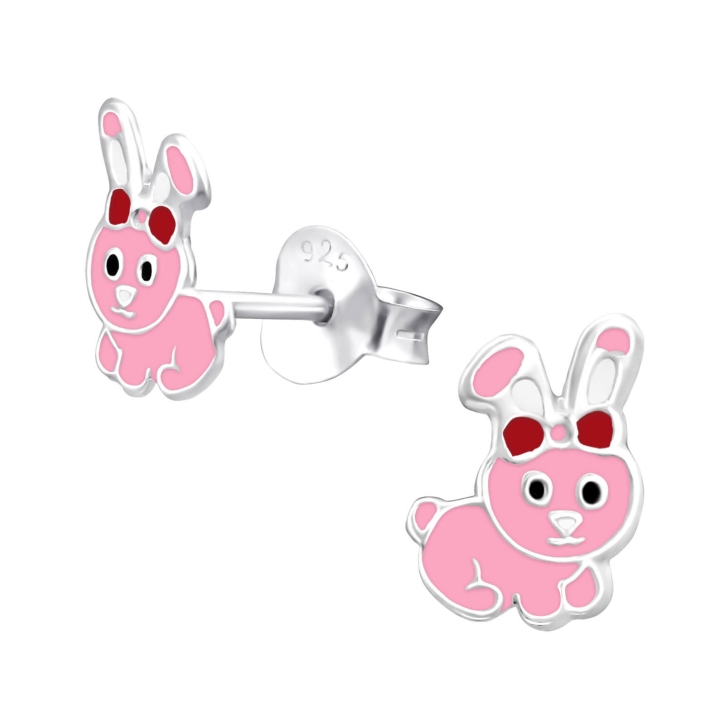 Kinder Ohrringe Ohrstecker 925 Sterling Silber mit pinkem Hase