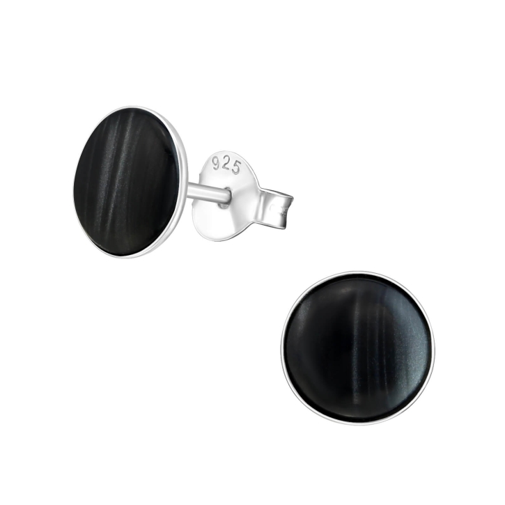 Ohrringe Ohrstecker 925 Sterling Silber Muschel-Imitat in schwarz