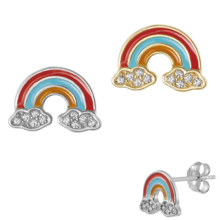 Ohrringe Ohrstecker 925 Sterling Silber vergoldet Regenbogen mit Zirkoniasteinen