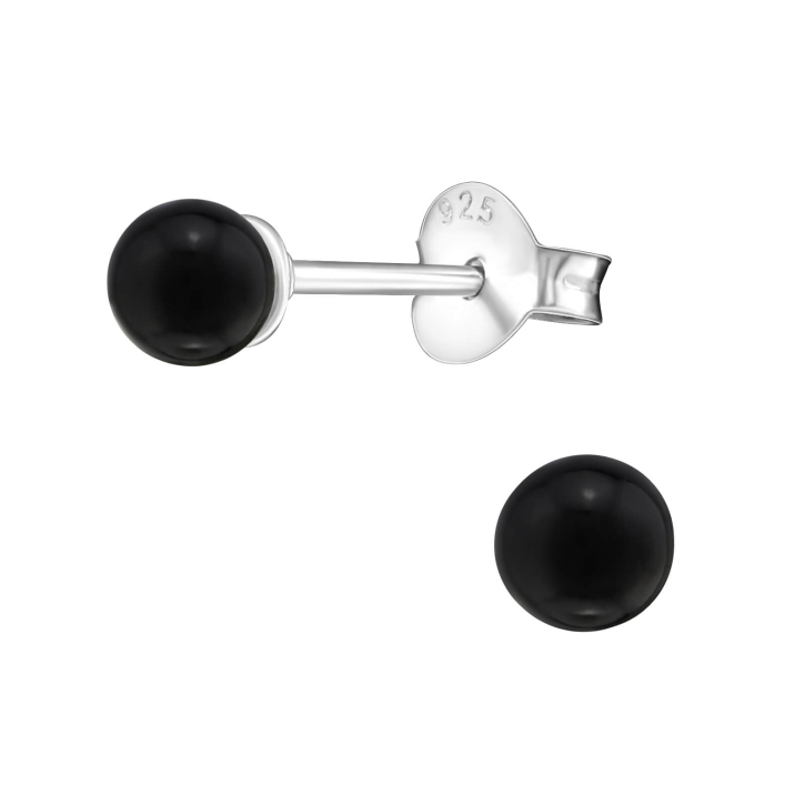 Ohrringe Ohrstecker 925 Sterling Silber mit synthetischer Perle 4mm in schwarz