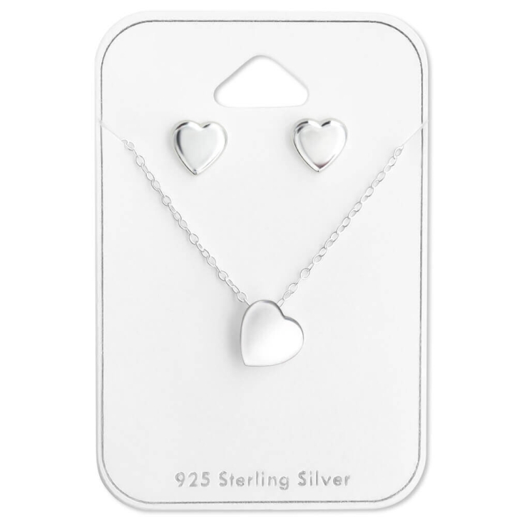 Set 925 Sterling Silber Herz Ohrringe Ohrstecker und Kette