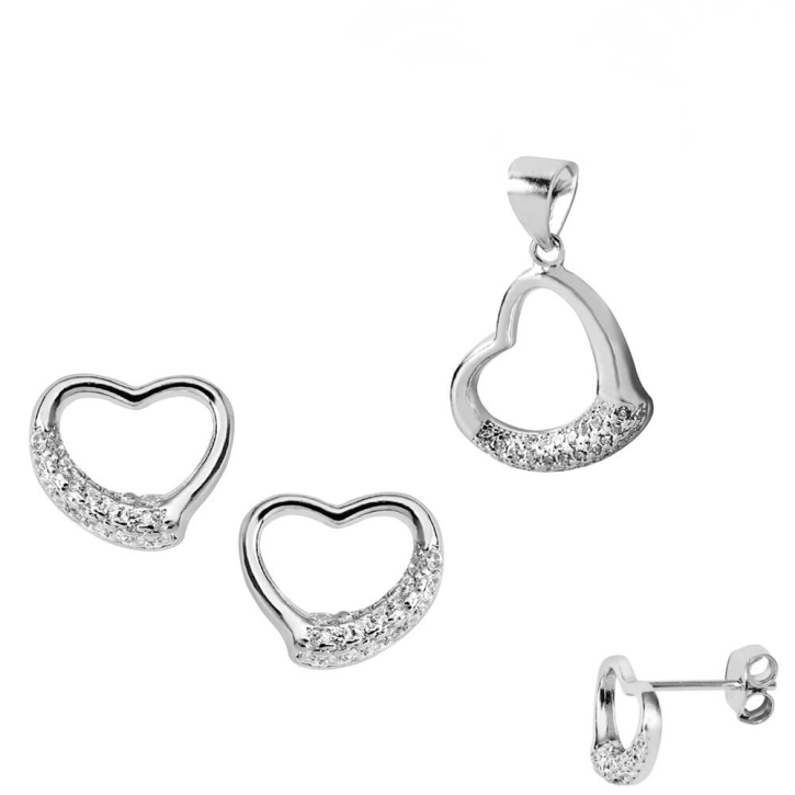 Ohrringe Set 925 Sterling Silber Herz Ohrstecker und Kettenanhänger mit Zirkoniasteinen