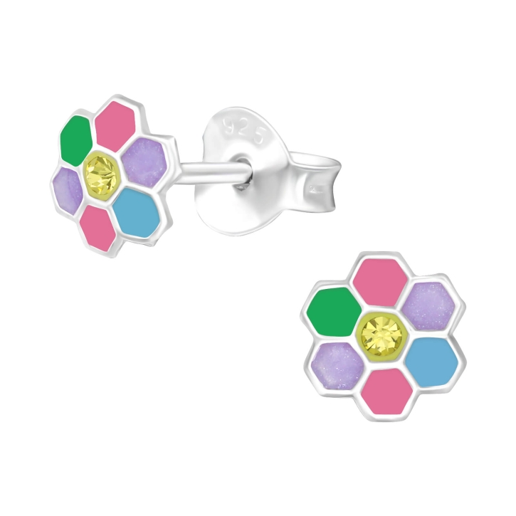 Ohrstecker 925 Sterling Silber bunte Blume mit Kristall