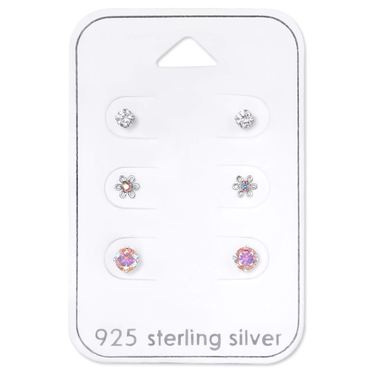 Ohrstecker Set 925 Sterling Silber Blumen
