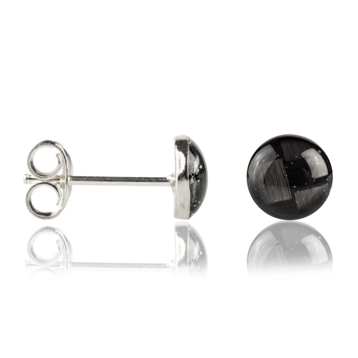 925 Sterling Silber Ohrstecker Carbonfaser groß in schwarz