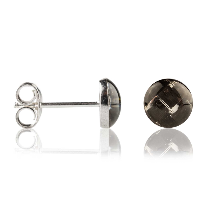 925 Sterling Silber Ohrstecker Carbonfaser in schwarz-silber