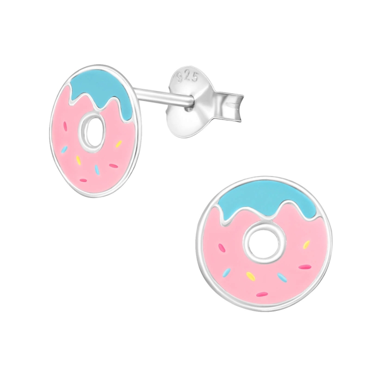 Ohrstecker 925 Sterling Silber mit pinkem Donut