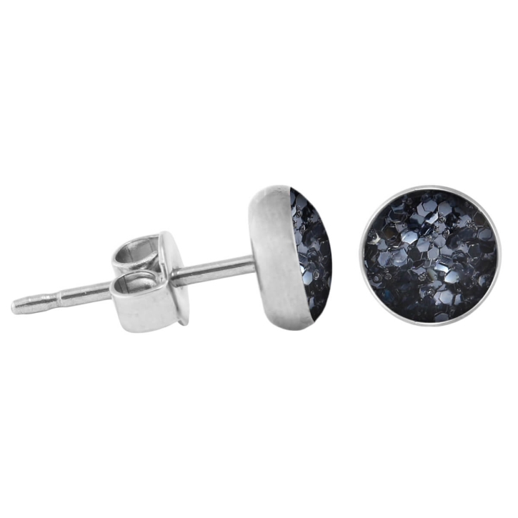 925 Sterling Silber Ohrstecker Glitterline in schwarz 5 mm