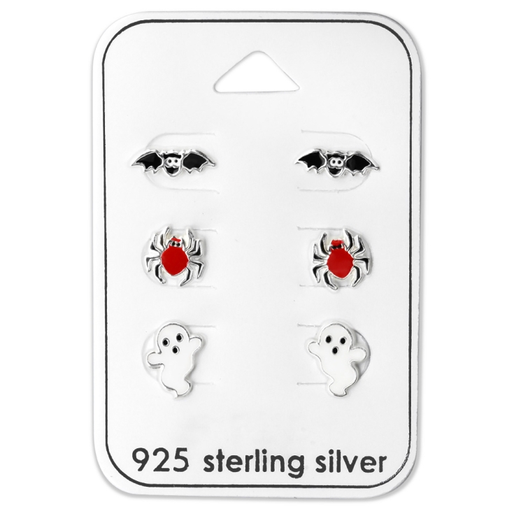 Ohrstecker Set 925 Sterling Silber mit gruseligen Motiven