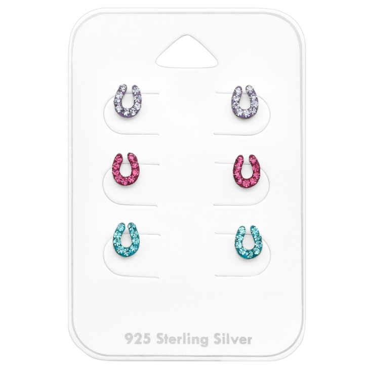 Ohrstecker Set 925 Sterling Silber Hufeisen in verschiedenen Farben