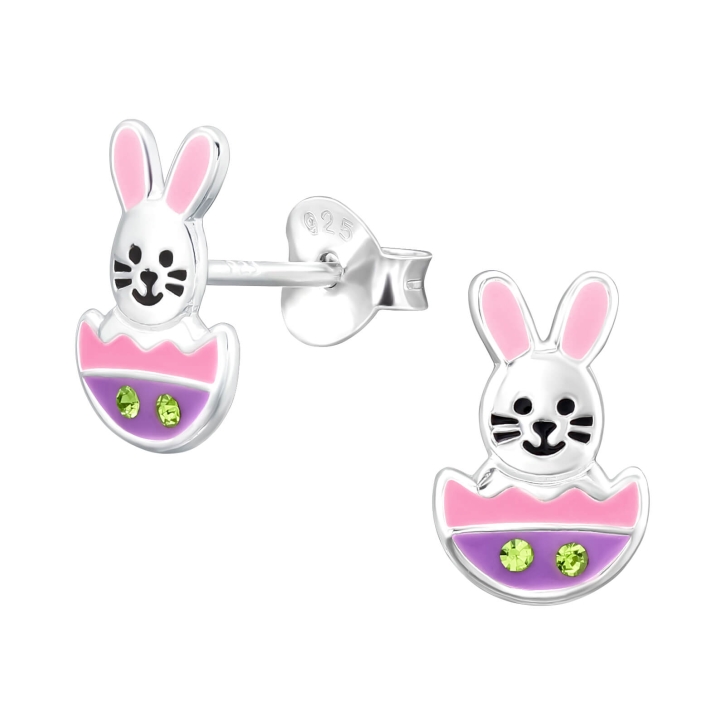 Kinder Ohrringe Ohrstecker 925 Sterling Silber Hase in Eierschale