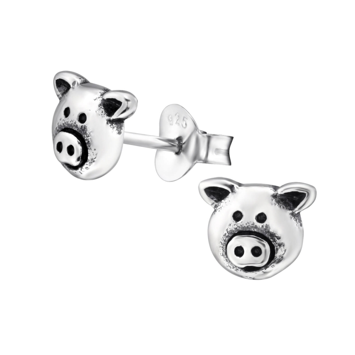 Ohrringe Kinder Ohrstecker 925 Sterling Silber mit Schweinekopf