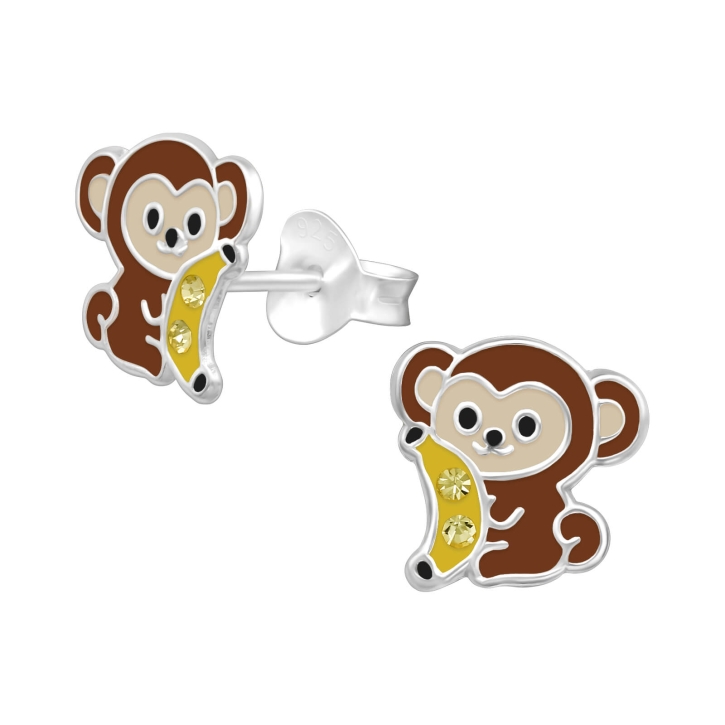 Kinder Ohrringe Ohrstecker 925 Sterling Silber Affe mit Banane