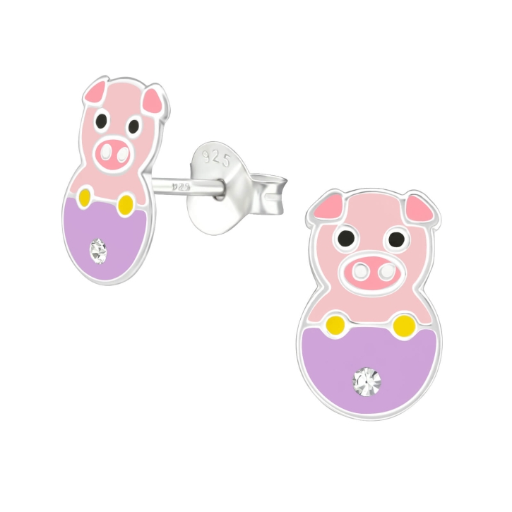 Kinder Ohrringe Ohrstecker 925 Sterling Silber Schwein mit Kristall