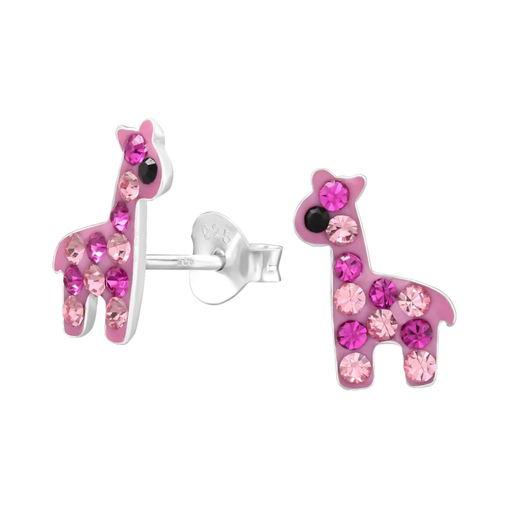 Pinke Giraffen Kinder Ohrringe Ohrstecker 925 Sterling Silber mit Kristallen