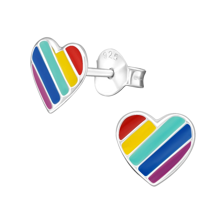 Ohrringe Ohrstecker 925 Sterling Silber Regenbogen Herz