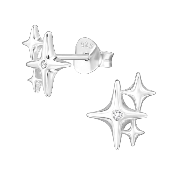 Ohrringe 925 Sterling Silber Ohrstecker Sternenexplosion mit Kristall
