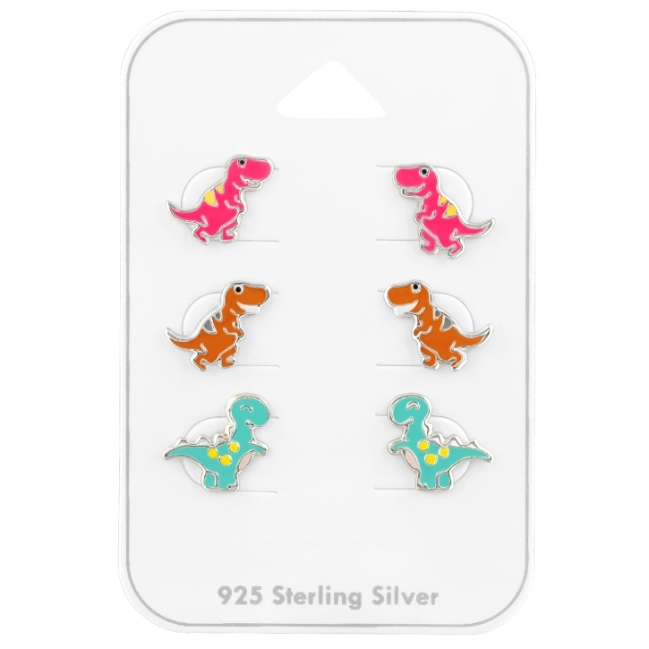 Ohrstecker Set 925 Sterling Silber Dinosaurier in verschiedenen Farben
