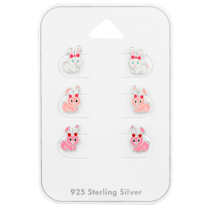 Ohrstecker Set 925 Sterling Silber Hasen in verschiedenen Farben