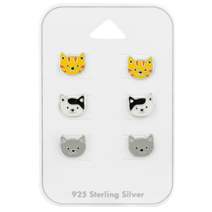Ohrstecker Set 925 Sterling Silber Katzen in verschiedenen Farben