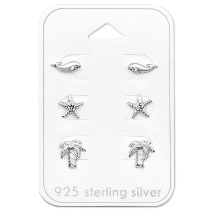 Ohrstecker Set 925 Sterling Silber mit Strandmotiven