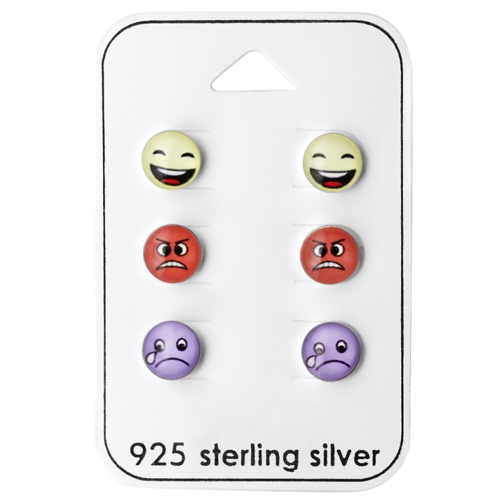 Ohrstecker Set 925 Sterling Silber mit Smileys
