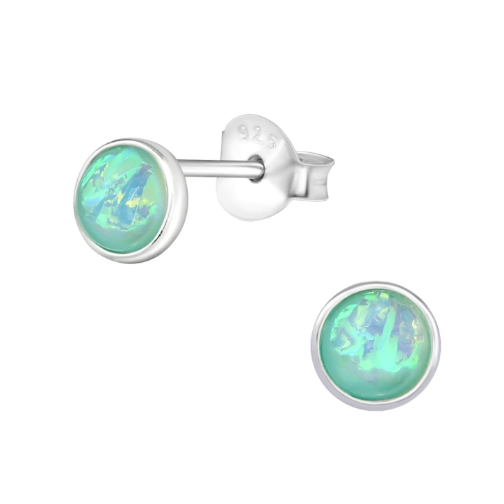 925 Sterling Silber Ohrstecker mit synthetischem Opal in grün