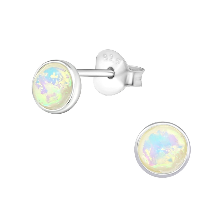 925 Sterling Silber Ohrstecker mit synthetischem Opal in weiß