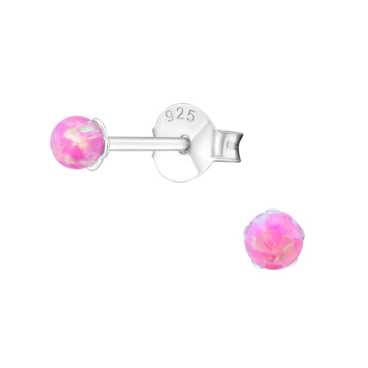 925 Sterling Silber Ohrstecker synthetischer Opal 3mm in pink