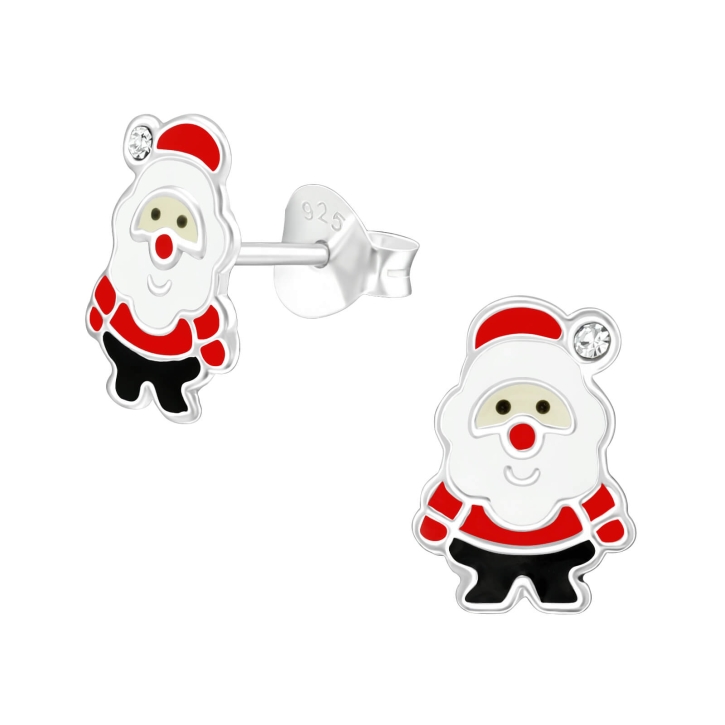 Ohrstecker 925 Sterling Silber Weihnachtsmann mit Kristall