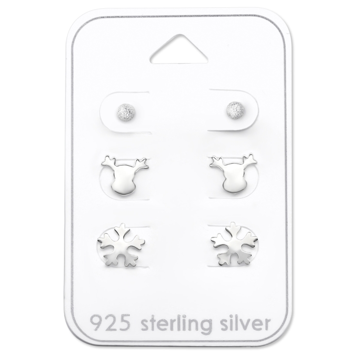 Ohrstecker Set 925 Sterling Silber mit Wintermotiven