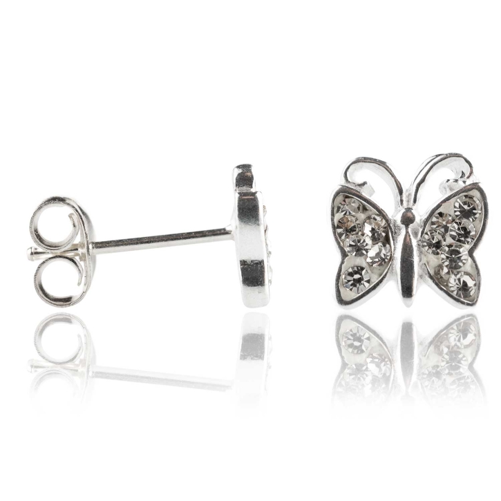 Ohrstecker 925 Sterling Silber Schmetterling mit Zirkonia in weiß