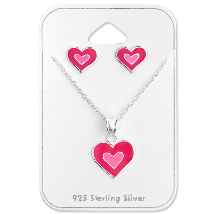 Set 925 Sterling Silber Ohrringe Herzen Ohrstecker und Kette