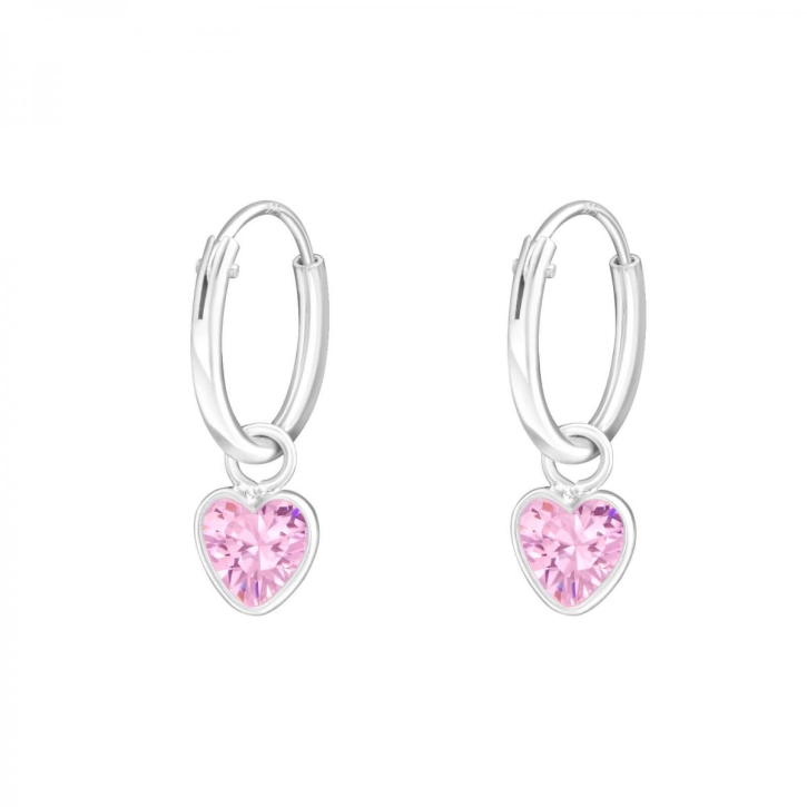 925 Sterling Silber Creolen Ohrringe mit Zirkonia-Herz in pink