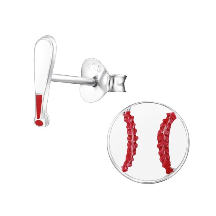 Ohrstecker 925 Sterling Silber mit Baseball und Schläger