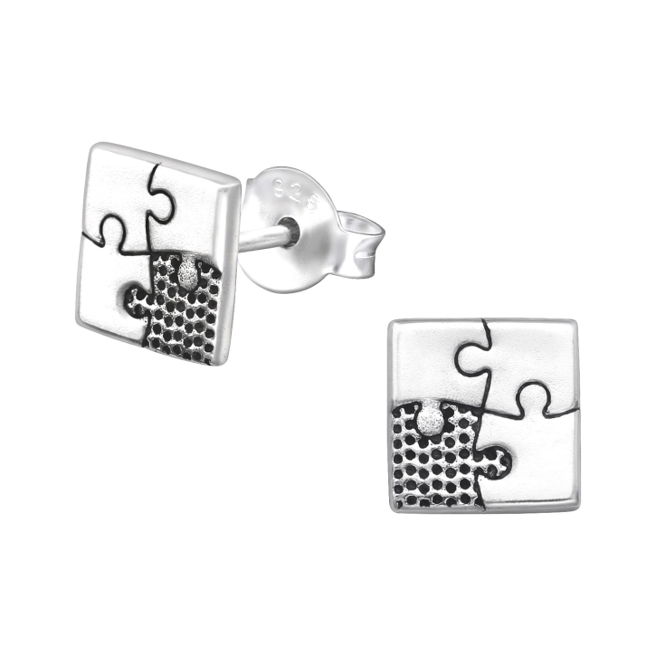 Ohrstecker 925 Sterling Silber mit eckigem Puzzle