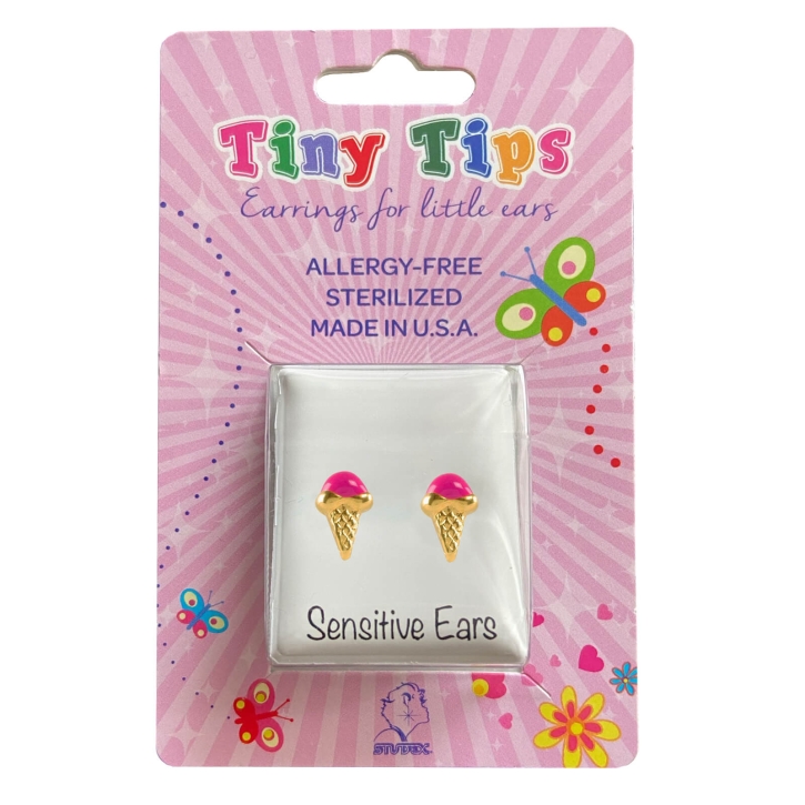 Studex Sensitive Tiny Tips Chirurgenstahl Ohrstecker vergoldet Eiscreme in pink