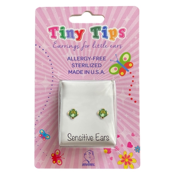 Studex Sensitive​ Tiny Tips Chirurgenstahl Ohrstecker vergoldet mit August-Peridot