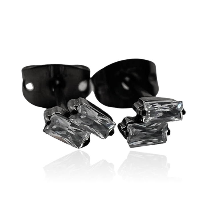 Titan Ohrringe Ohrstecker schwarz mit rechteckigen Kristallen