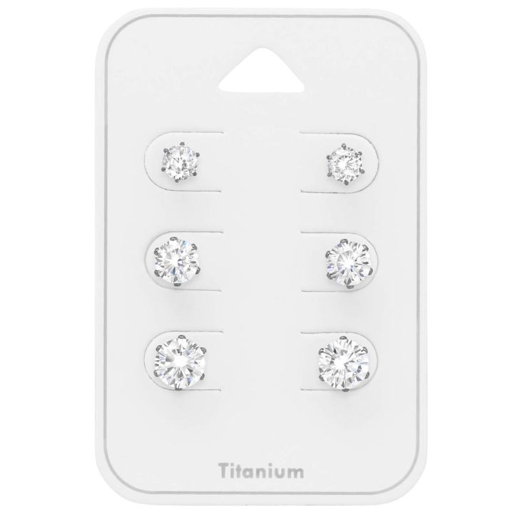 Titan Ohrringe Ohrstecker Set mit Zirkonia 4-5-6mm