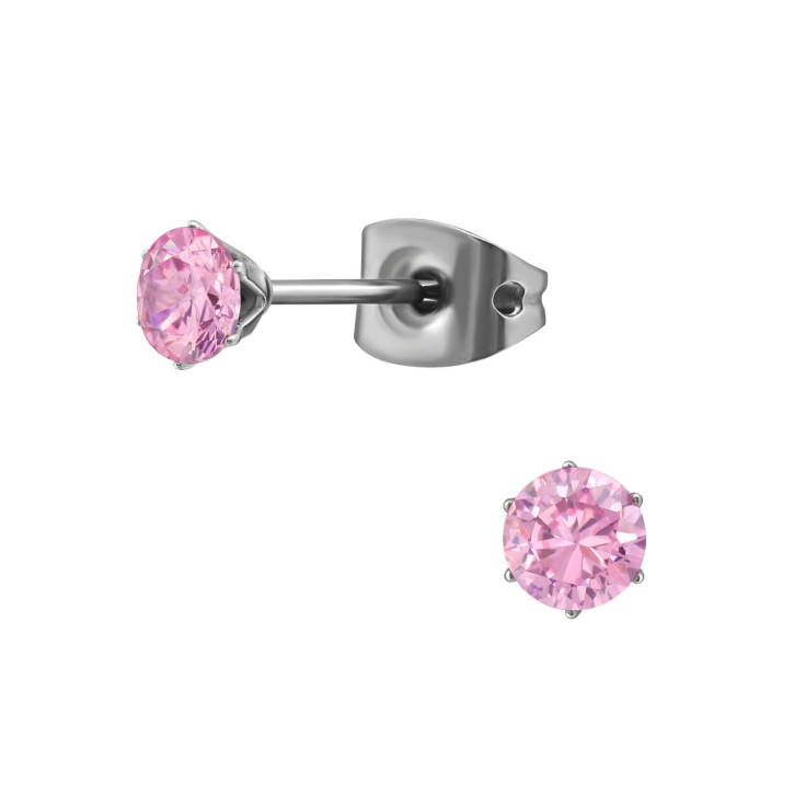 Titan Ohrringe Ohrstecker mit Zirkonia in pink 4mm
