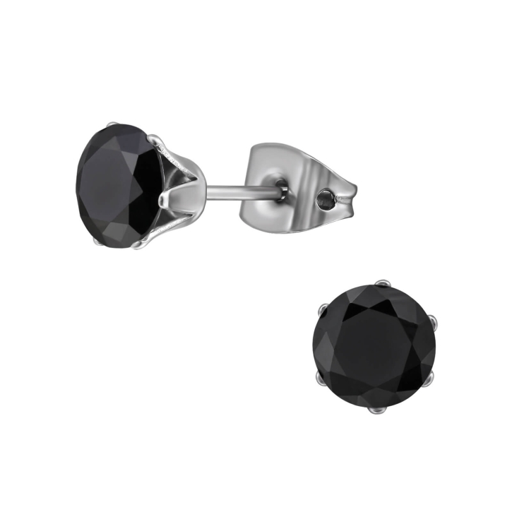 Titan Ohrringe Ohrstecker mit Zirkonia in schwarz 6mm