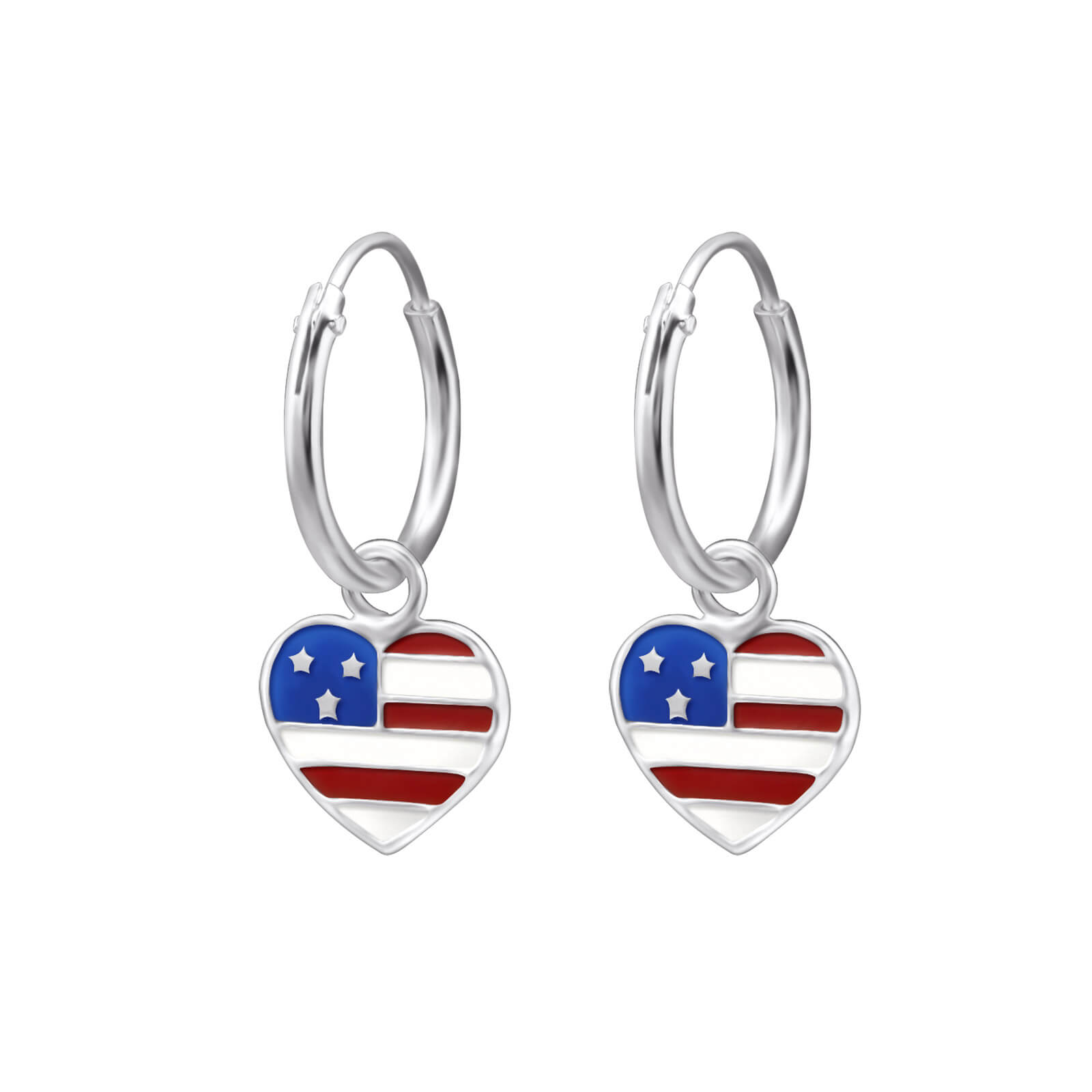 USA Creolen Silber Vereinigte Ohrringe Amerika Sterling Herz von Staaten 925