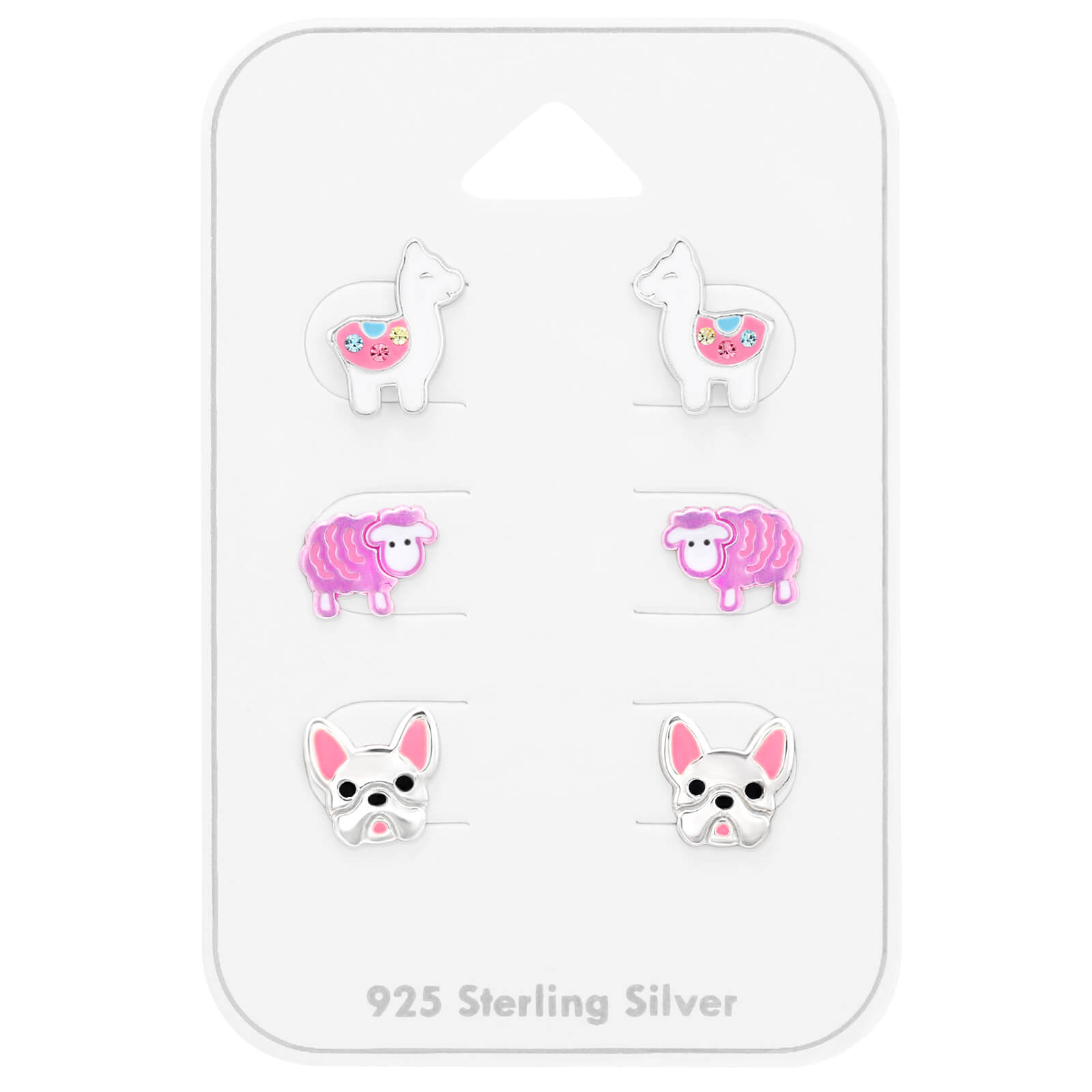 Kinder Ohrringe Ohrstecker Set 925 Sterling Silber mit Alpaka, Schaf &  Französischer Bulldogge