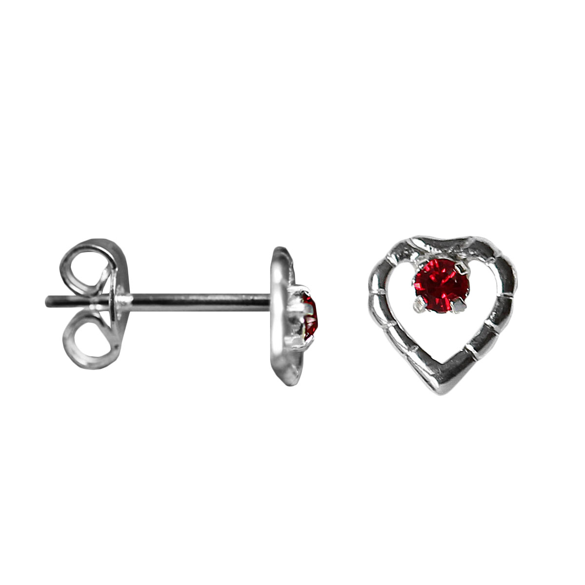 Ohrstecker Durchzieher Herz mit roten Zirkonia 5,0 mm 925 Silber Ohrringe Damen