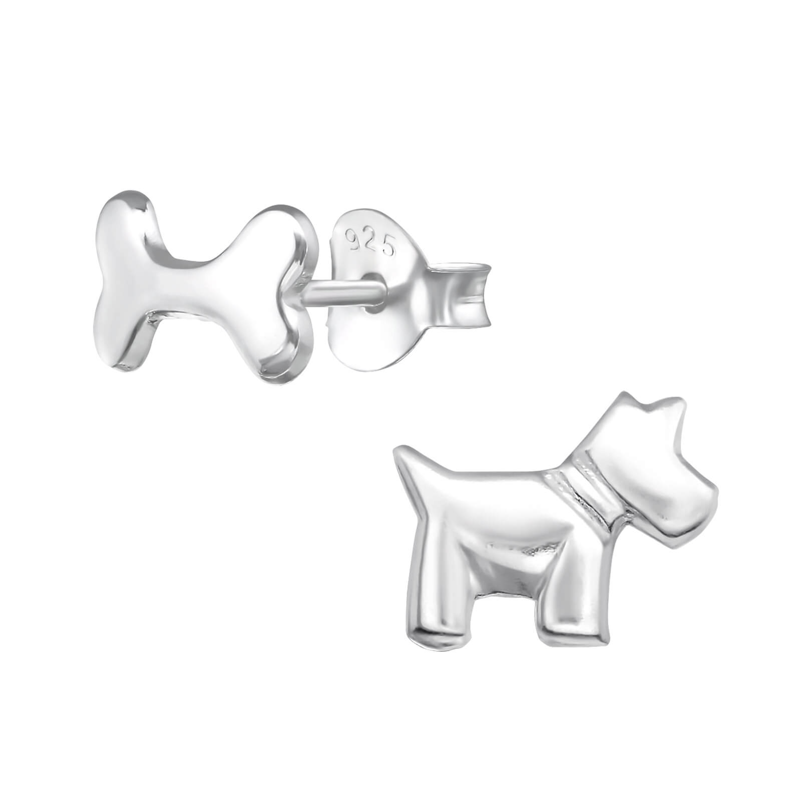 Ohrstecker 925 Sterling Silber und mit Knochen Hund