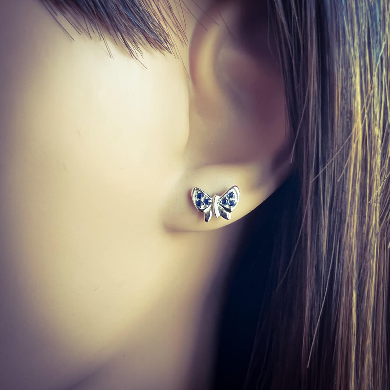 Zirkonia Silber Ohrringe mit 925 Sterling verschiedenen Schmetterling Ohrstecker in Farben