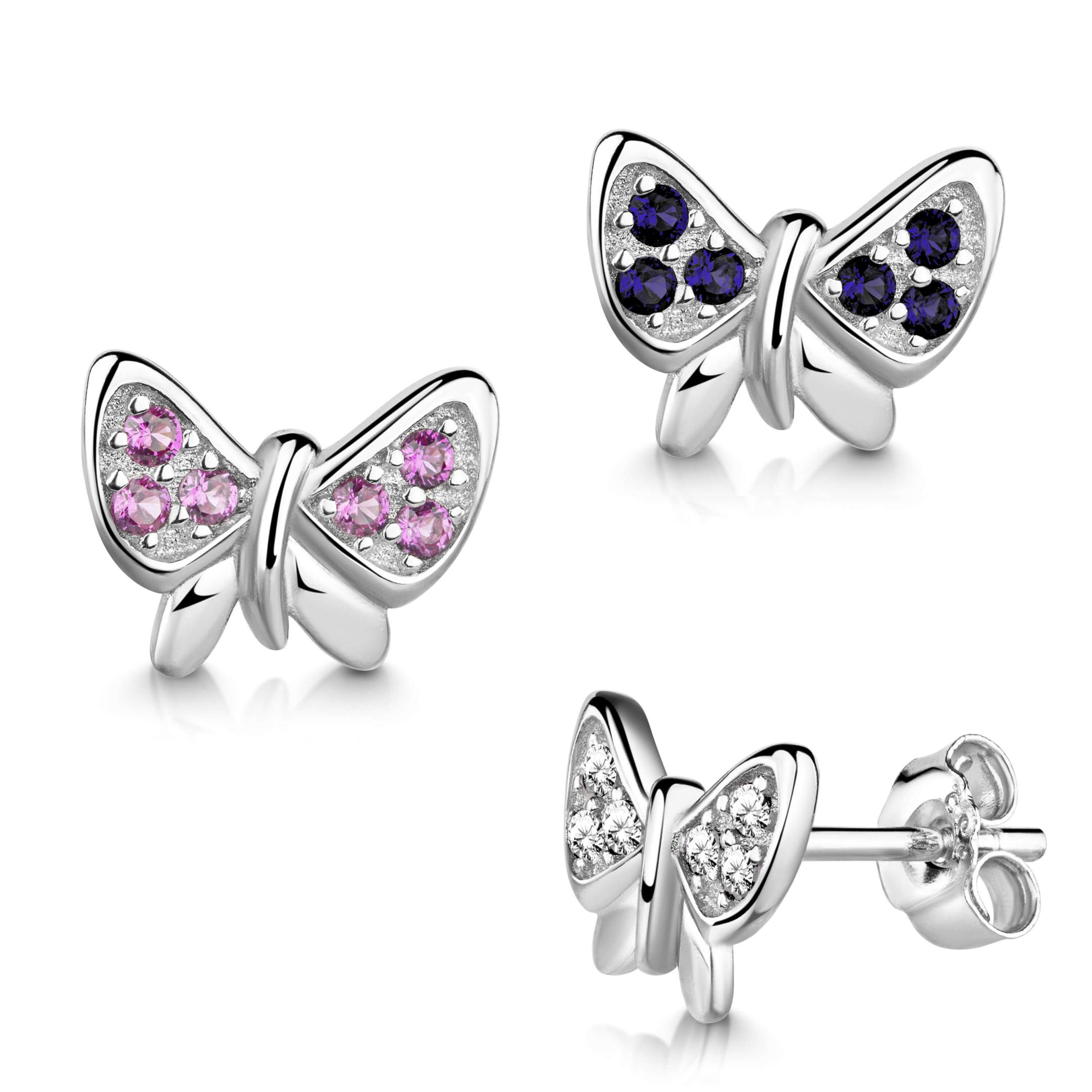 Sterling mit in verschiedenen Schmetterling Silber Ohrringe 925 Ohrstecker Zirkonia Farben
